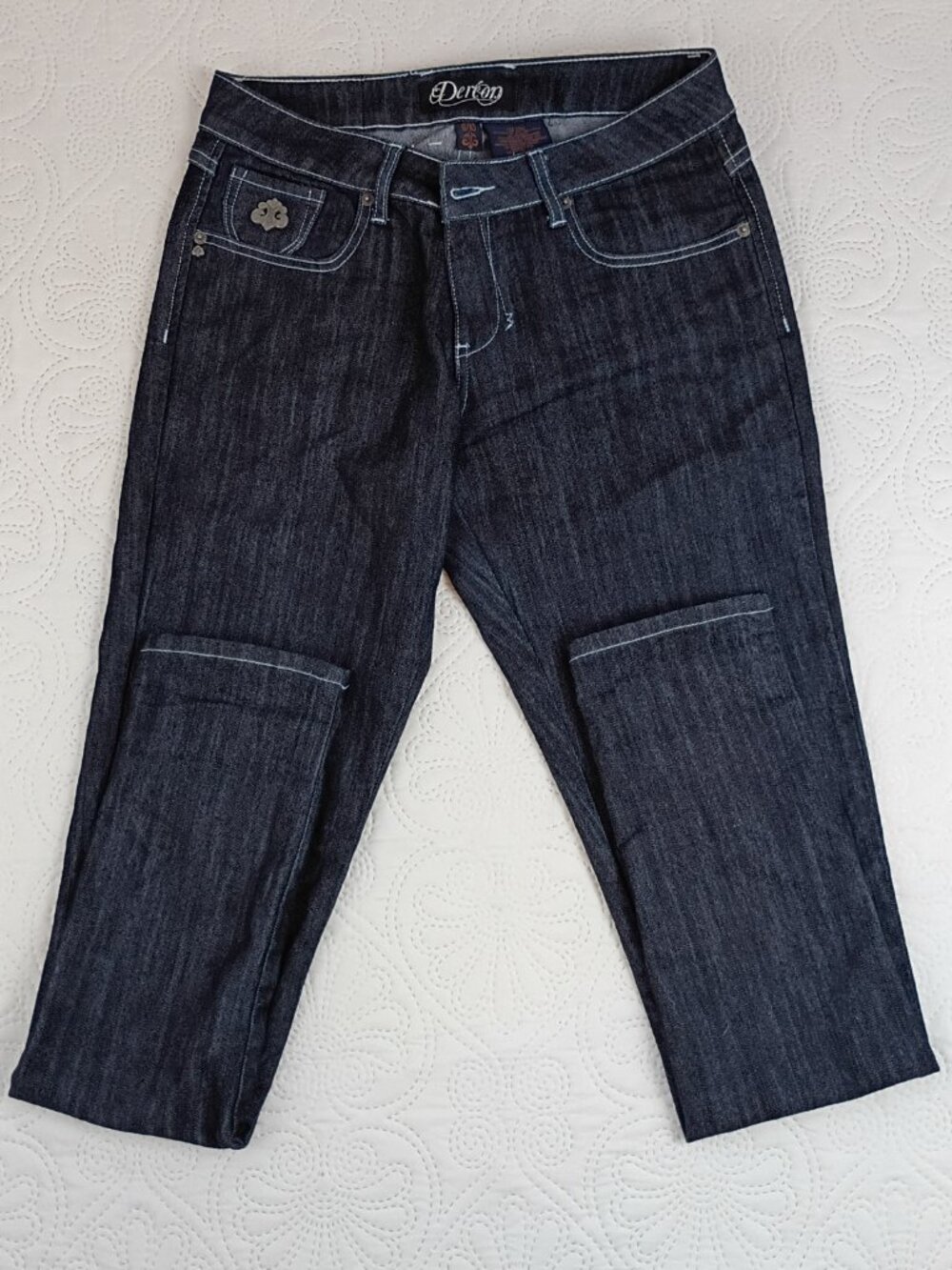 NWOT Deréon Dark Wash Bootcut Jeans Size 9/10 Stretch Denim Flap Pocket Y2K - Picture 2 of 9